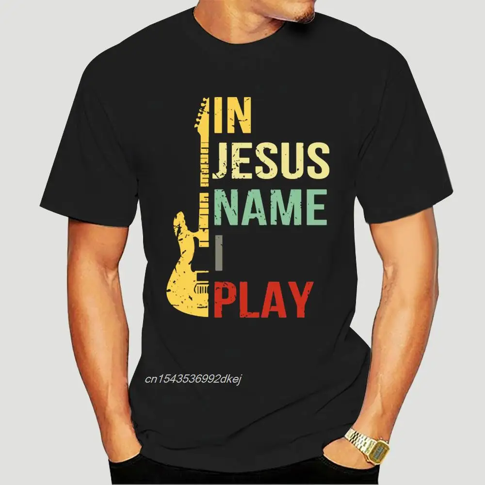 

Guitar In Jesus Name I Play Vintage T Shirt Black Navy Short Men Women 0694A