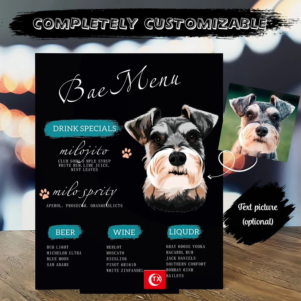 TX Hot Sale Personalized Aceylic Bar Menu Wedding Bar Menu Cocktail Sign Cart Sign For Wedding Birthday Party Decoration