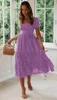 Summer Women Beach Sweet Dresses Vintage Vintage Print Puff Sleeve Casual Square Collar Floral Maxi Long Dress Festa Vestidos 3