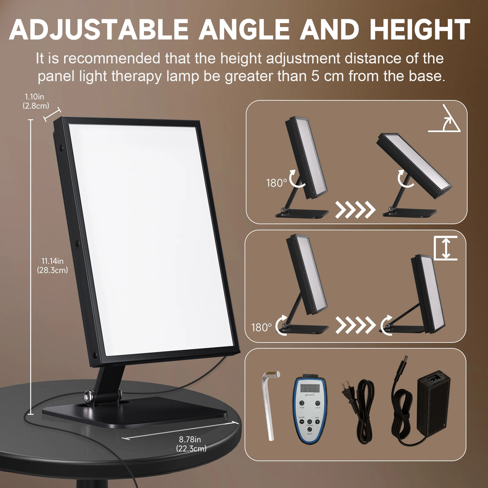 Phototherapy lamp UV-free bright white LED therapy lamp 10000 LUX-adjustable brightness, mode and countdown timer