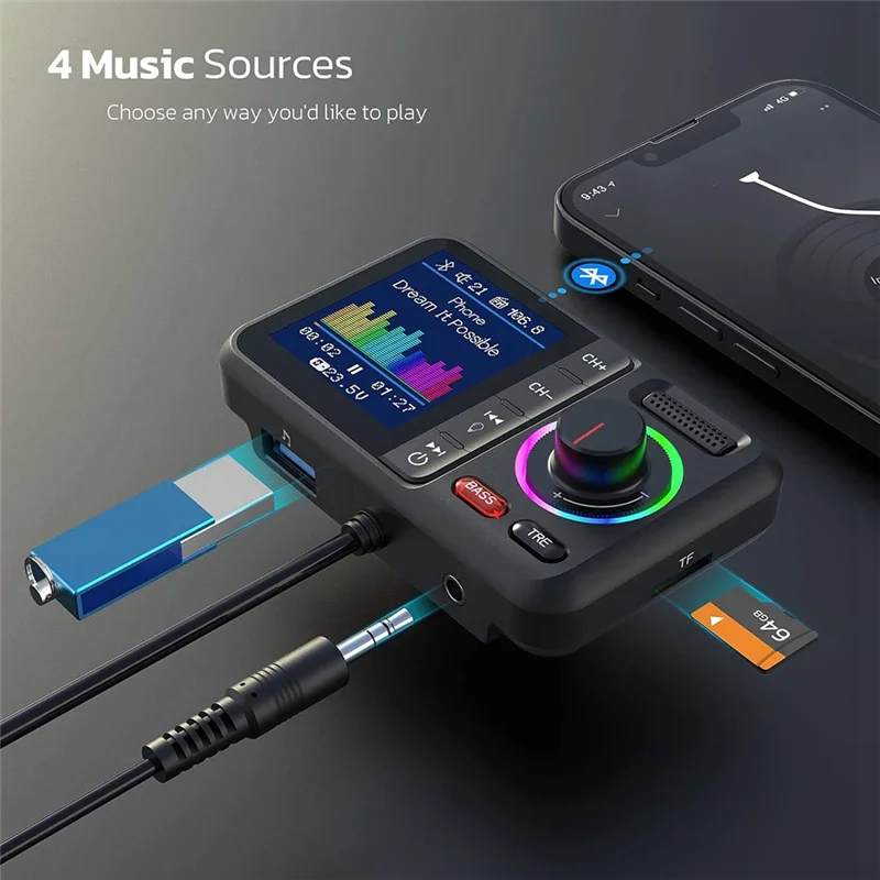 Stylish-BT98L LED 디스플레이 Bluetooth 5.0 송신기 어댑터 3.5MM AUX MP3 플레이어 HIFI 오디오 어댑터 PC TV 자동차 홈 스피커