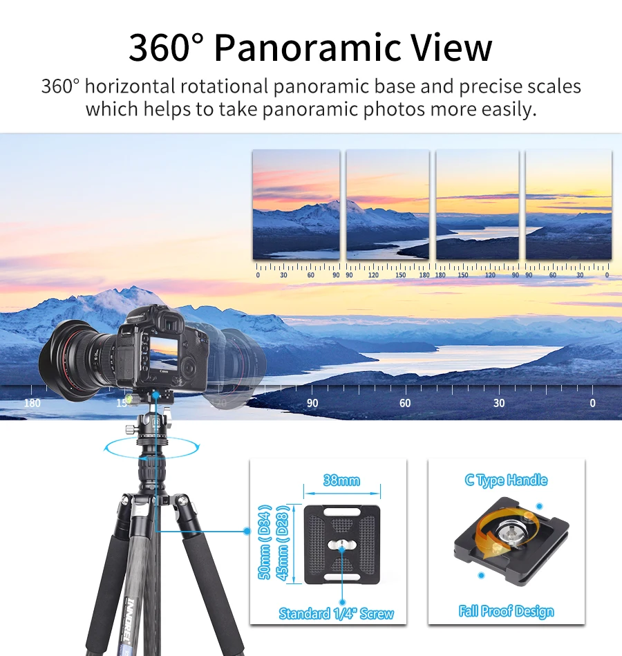 28/34mm Kugelkopf Dual U-Notch Design Professional CNC 360 ° Panorama kamera Stativ kopf für Ein beins tativ, DSLR, Kameras, Camcorder,DV – Detail 6