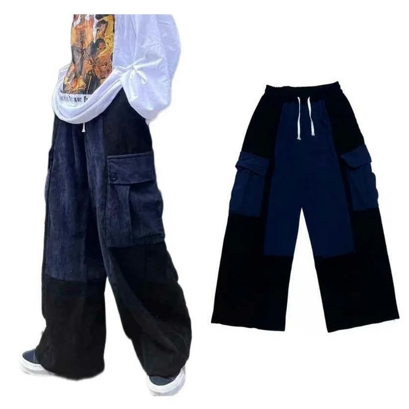 

Japanese Retro Corduroy Pants Men's Spring And Autumn Loose Wide-Leg Big Pocket Drawstring Pants
