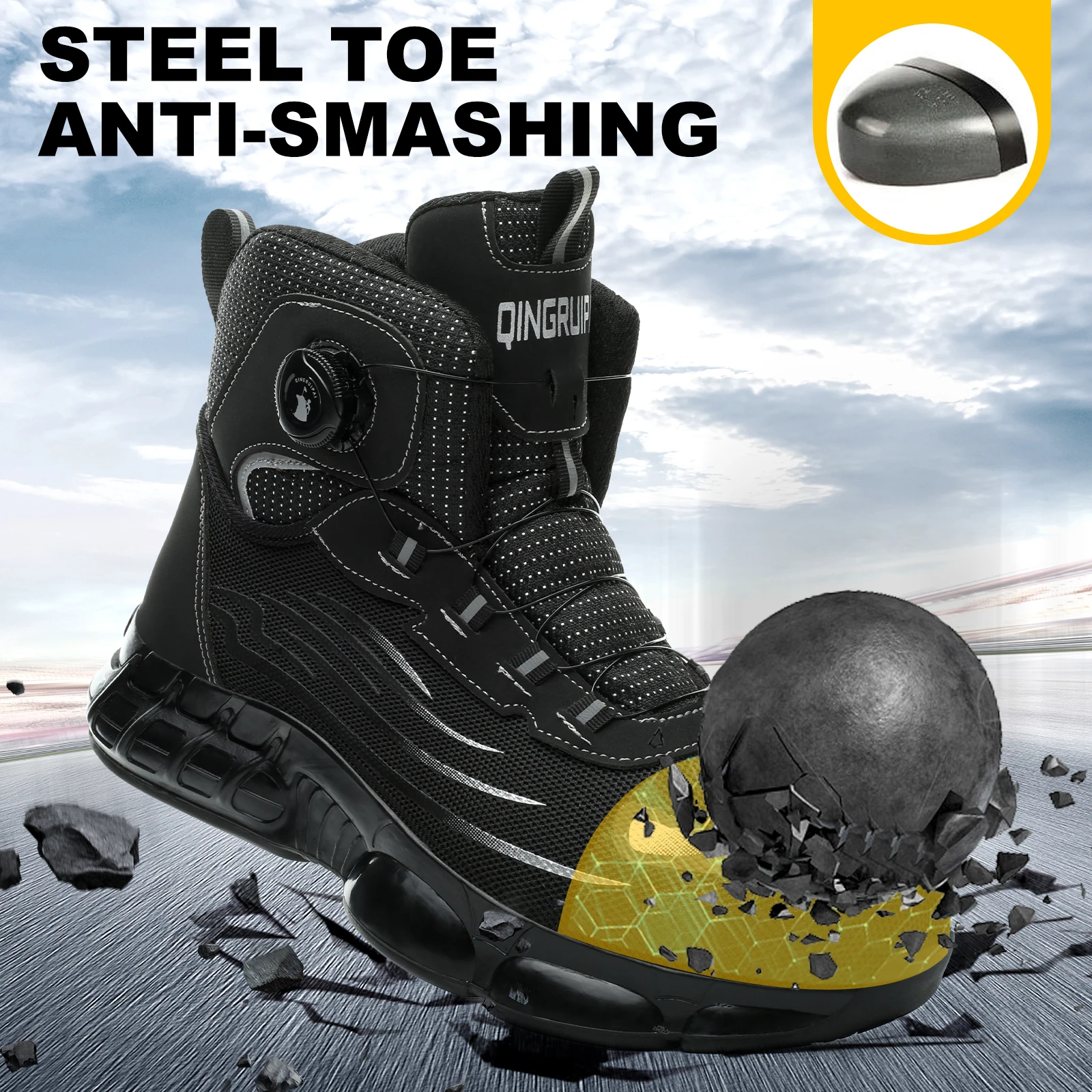 Men’s high top lace-free comfortable soft sole anti-smash and puncture resistant work shoes BEST SELLERS