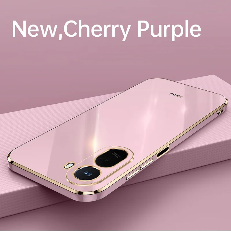 Luxury Silicone Camera Protection Square Mobile Phone Case with Fashionable Plating Design