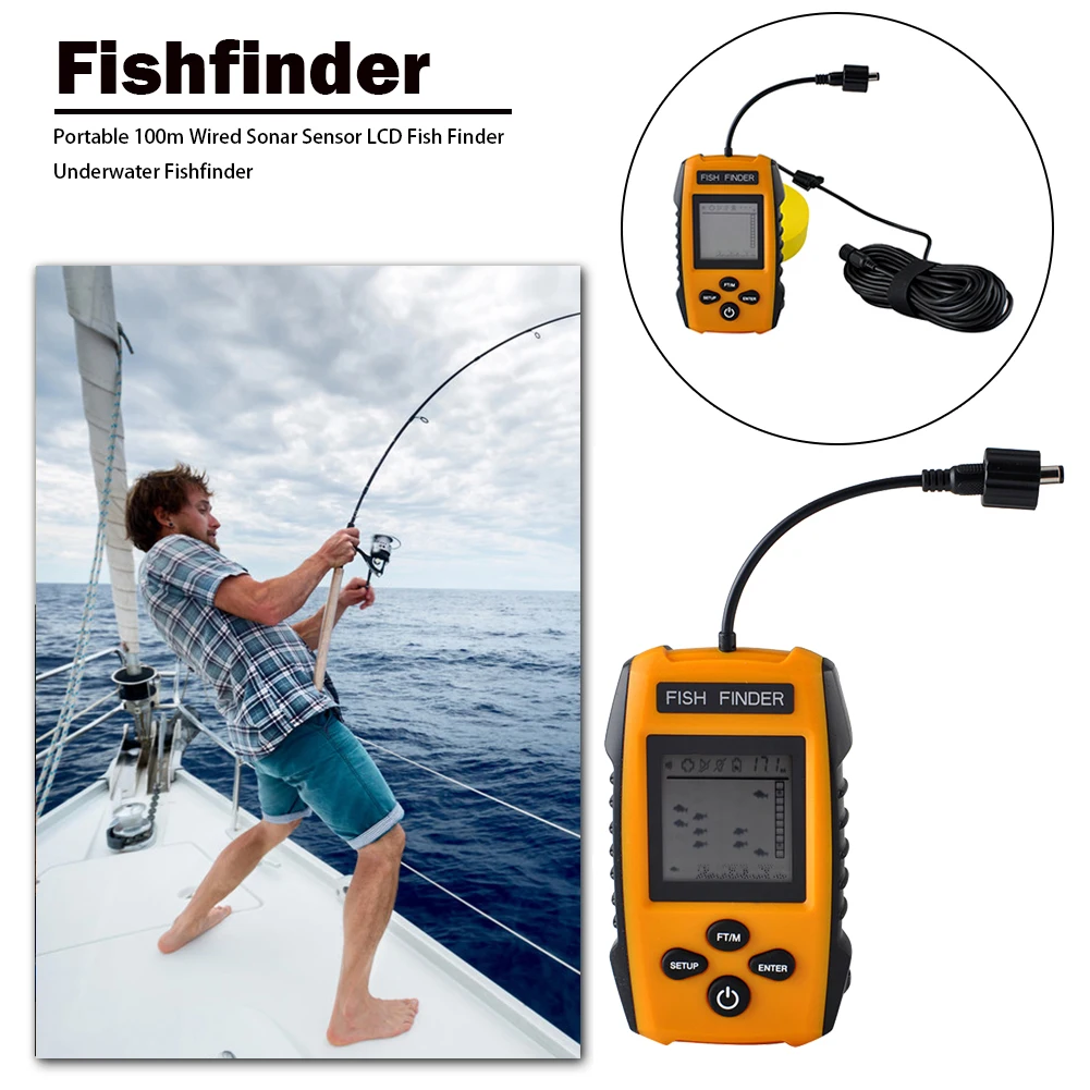 Wired Portable Fish Finder Echo-Sounder 100M Water Depth Detection LCD Sonar Fish Finder for Carp Fishing Tool