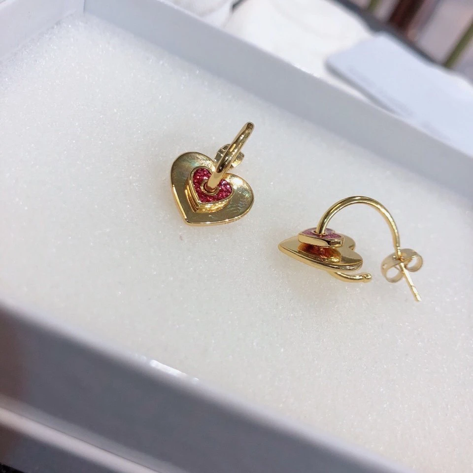 Brand Brand Fashion Double Layer Love Dirty Earrings Red Heart Gold Fashion Versatile Banquet Daily WearEar Studs