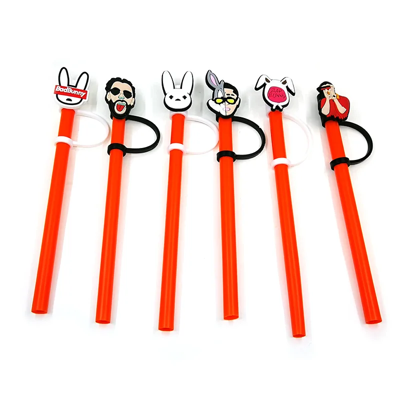 PVC 나쁜 토끼 빨대 토퍼, 재사용 가능, 유출 방지, 음료 컵, 방진 장식, 크리에이티브 레인보우 빨대 커버, 8 개