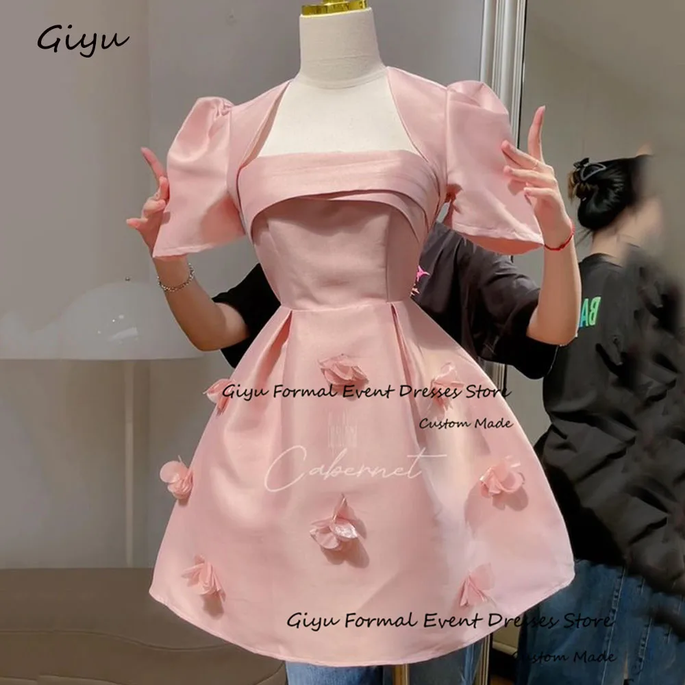 Giyu Pink 3D Flowers Cocktail Dress A-line Mini-Length Above Knee Birthday Party Dress Prom Gown Summer