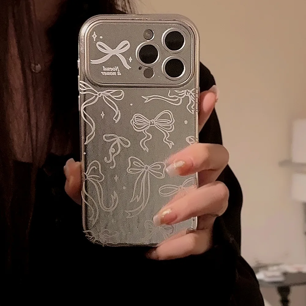 Cute Silver Colors Bow Ins Jane Custodia Antiurto Per Iphone 13 11 12 Promax 15 14 Pro Max Cover Posteriore In Pelle Custodia Per Telefono