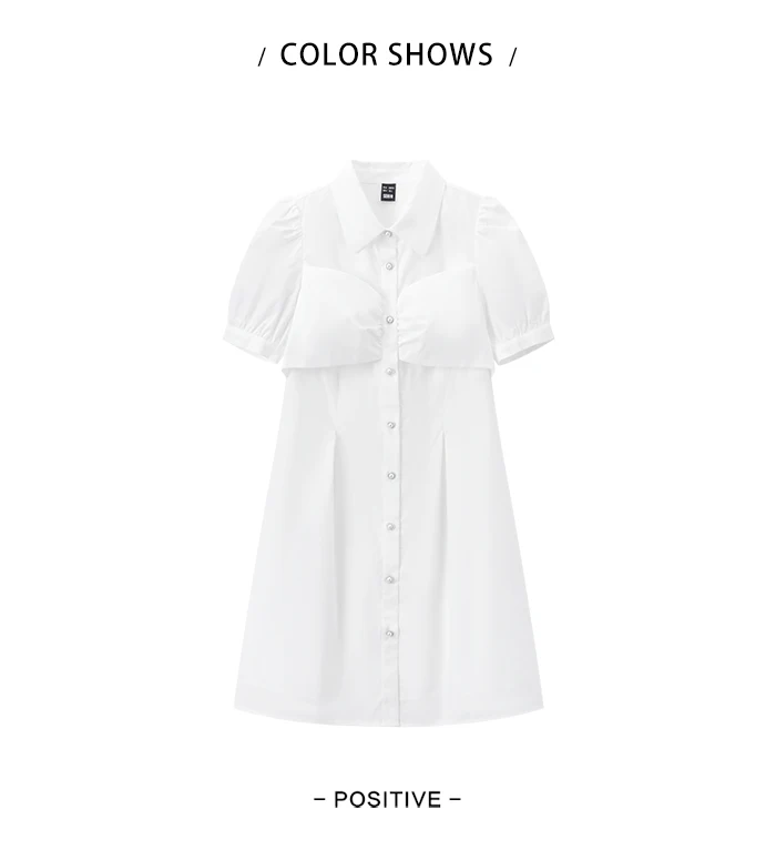 Dress Women Puff Sleeves Sweet Gentle Summer New Temperament Solid Color Exquisite Shirt Dress