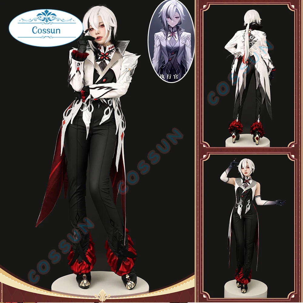 

Arlecchino The Knave Cosplay Costume Genshin Impact Fontaine Uniform Earrings Eleven Fatui Harbingers Halloween Wig