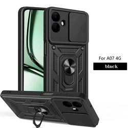 Armored Protective Phone Case with Magnetic Ring and Camera Protection for Galaxy A07 (Black)
