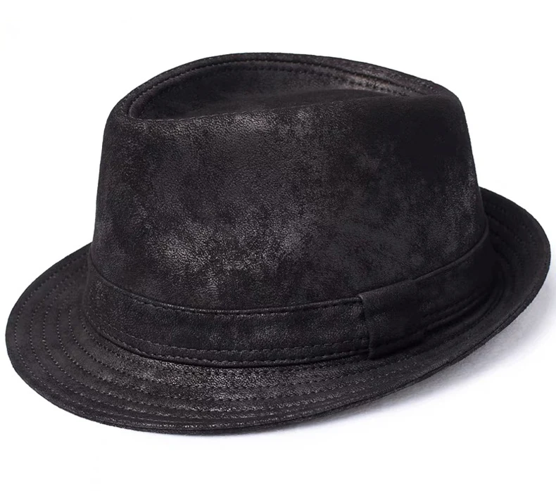 New 2024 Man High Quality Genuine Leather Formal Hat Jazz Gentleman Goat Skin Suede Short Brim Black/Brown Top Hat Malee