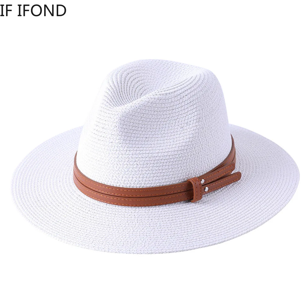 56-58-59-60CM New Natural Panama Soft Shaped Straw Hat Summer Women/Men Wide Brim Beach Sun Cap UV Protection Fedora Hat 1