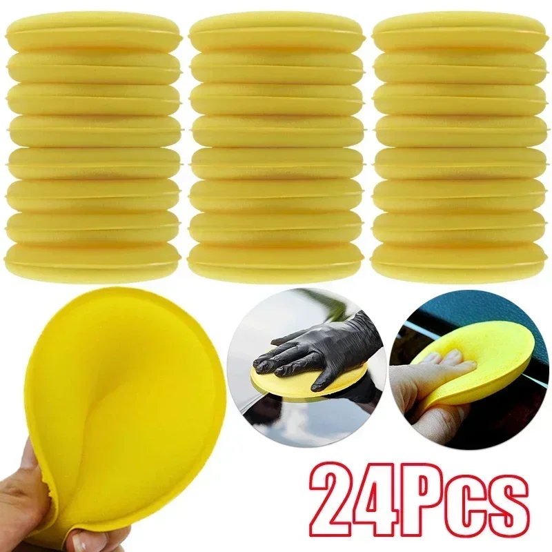 

12-24Pcs Car Waxing Polish Wax Foam Sponge Applicator Pads 10CM Yellow Cleaning Sponge Clean Washer Washing Tool Car Cleaning