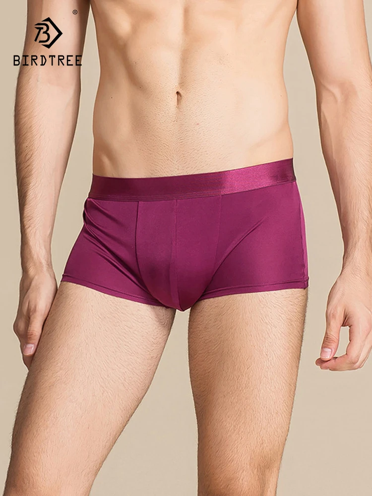 

Birdtree 100%Natural Silk Men Panties Boxer Shorts Mid-rise Underwear Mens Healthy Lingerie Solid Navy Khaki Silver New P36015QC