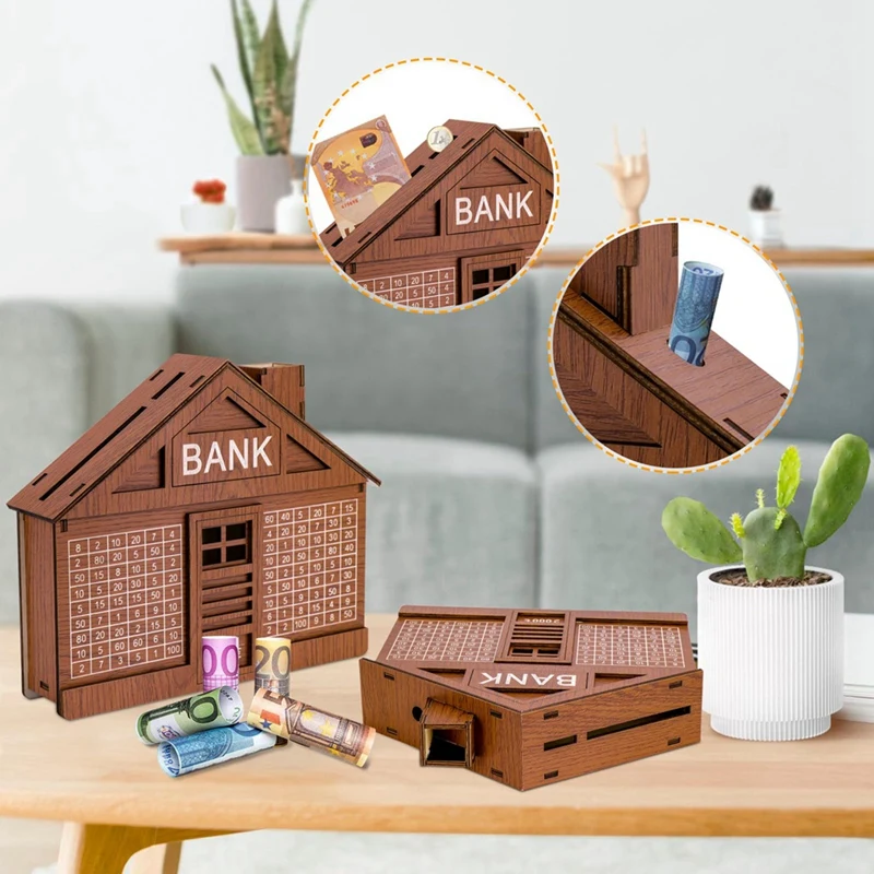

Деревянная коробка для денег в форме домика со стойкой, деревянное ремесло, коробка для денег, портативный банк для монет, коричневые деньги