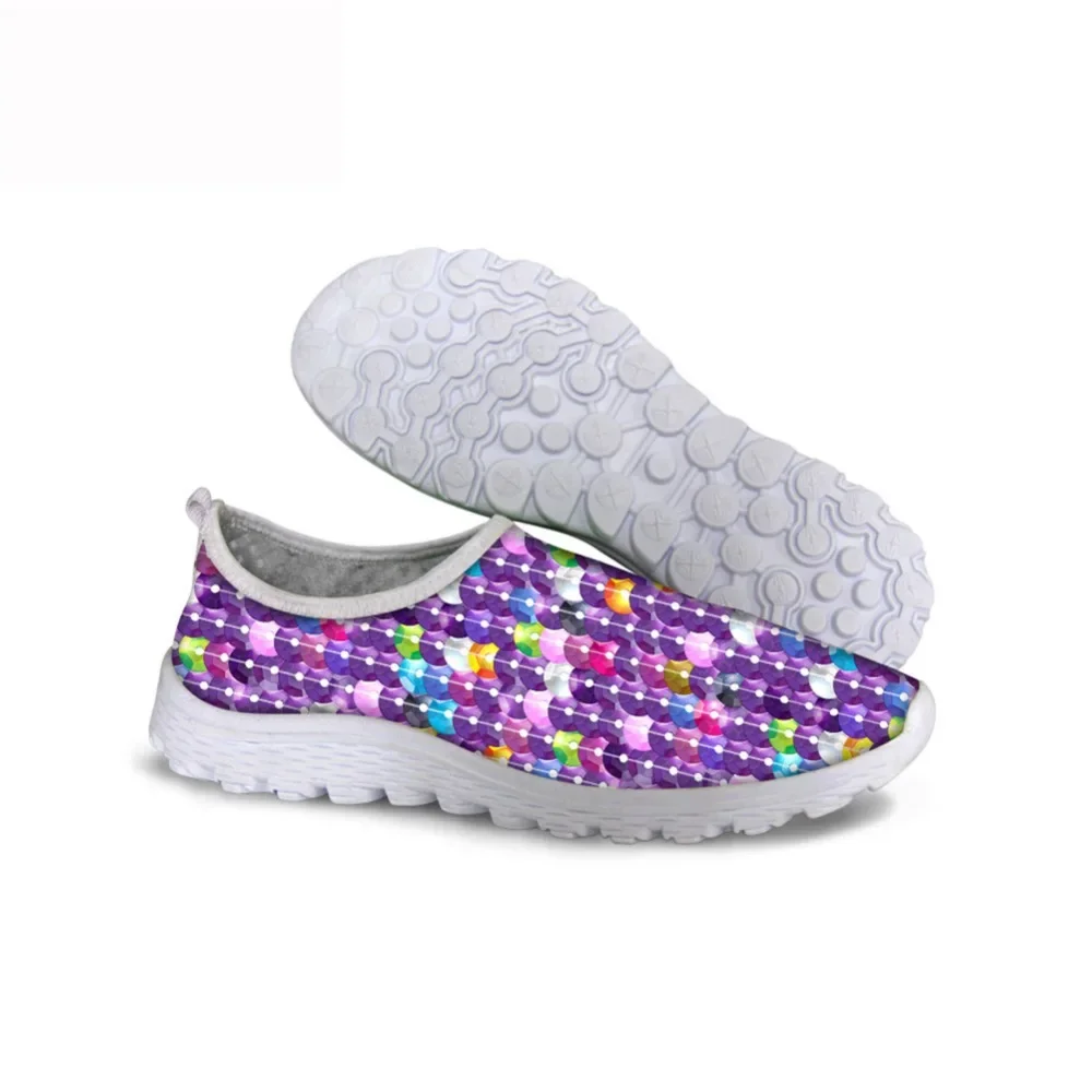 3D Paillette Printing Women Mesh Summer Shoes Fashion Blinking Design Loafers Beach Casual Footwear Slip On Flats Sneaker