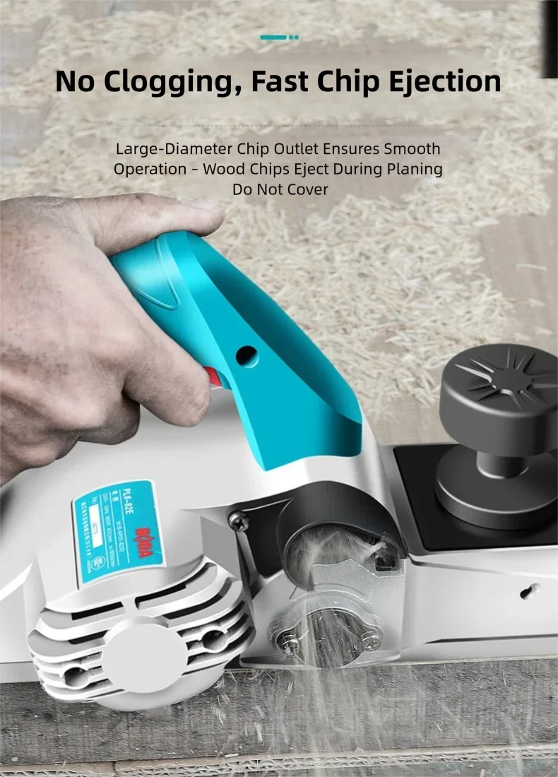 BODA PL8-82E 600W 산업용 전기 대패 ? 알루미늄 하우징, 조절 가능한 깊이, 이중 블레이드, 액세서리 포함