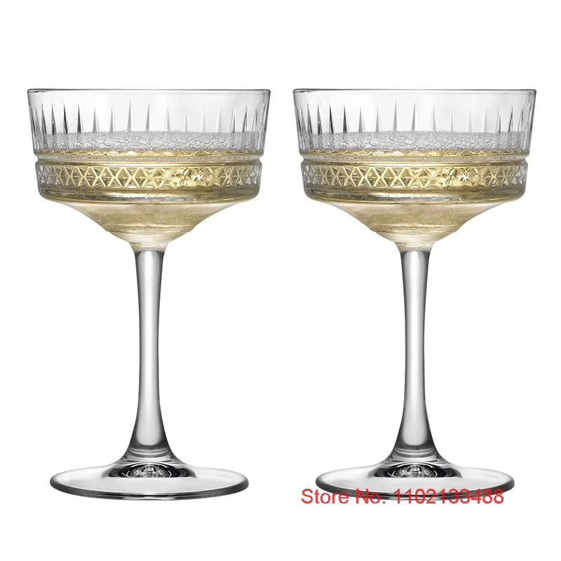 2 Pcs Carved Martini Glasses Cocktail Goblet Old-fashioned Party Glassware Wine Drink Cup Ancient Wedding Champagne Coupes Glass