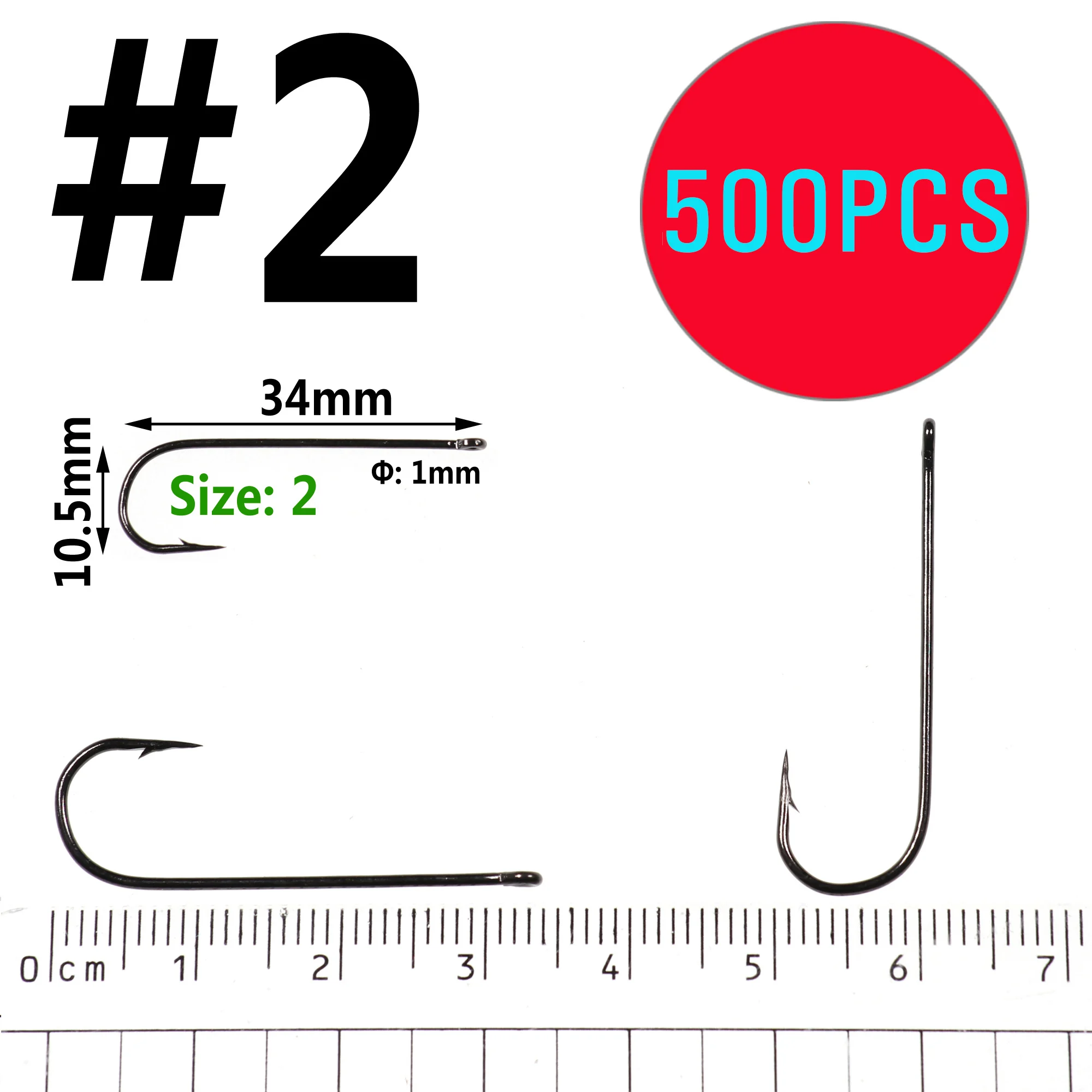 ICERIO 500PCS 16# - 3/0 Long Shank Fine Wire Aberdeen Hook