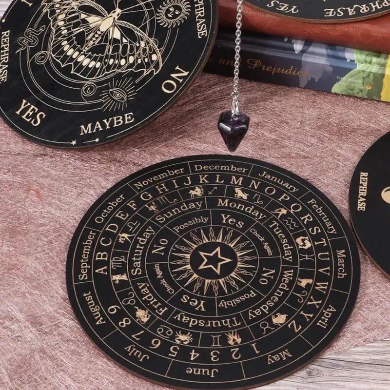 15cm Divination Board Wooden Star Pendulum Mat Communication Board Fortune Telling Toys Ouija Game Witch Crafts Supplies pendulum board
