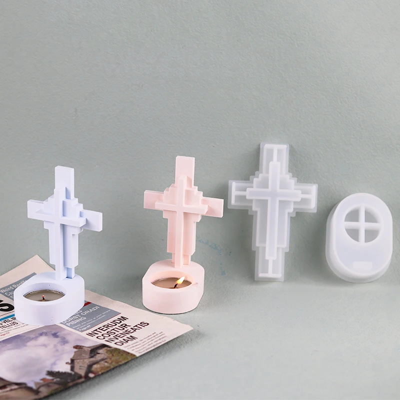 Concrete Cross Candlestick Silicone Mold DIY Handmade Epoxy Resin Plaster Craft Candle Holder Casting Molds Xmas Gift Home Decor