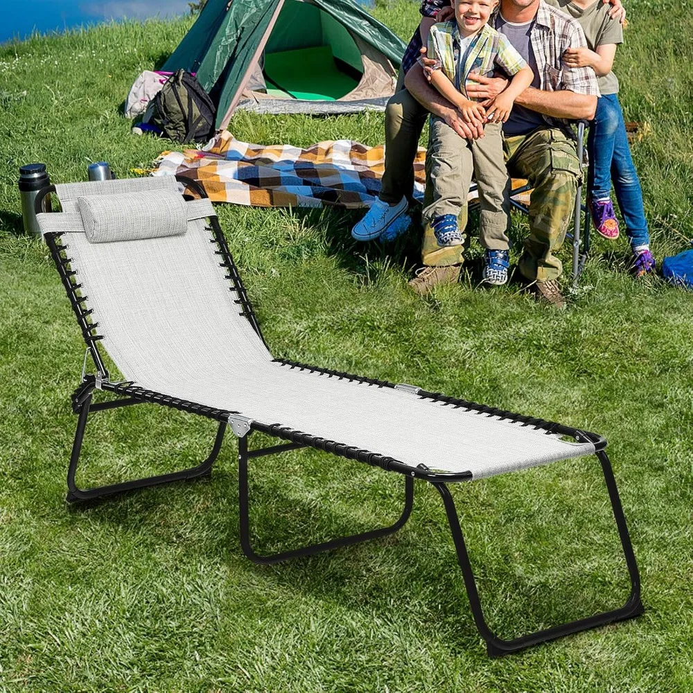 Tanning Chair,Extra High Lounge Chair with Removable Pillow,Detachable Side Pocket & Adjustable Backrest,Folding Chaise Lounger 6
