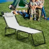 Tanning Chair,Extra High Lounge Chair with Removable Pillow,Detachable Side Pocket & Adjustable Backrest,Folding Chaise Lounger 6
