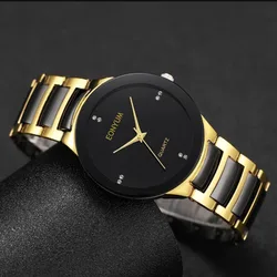 Classic Men's Luxury Stainless Steel Quartz Watch in Golden Black (Black)