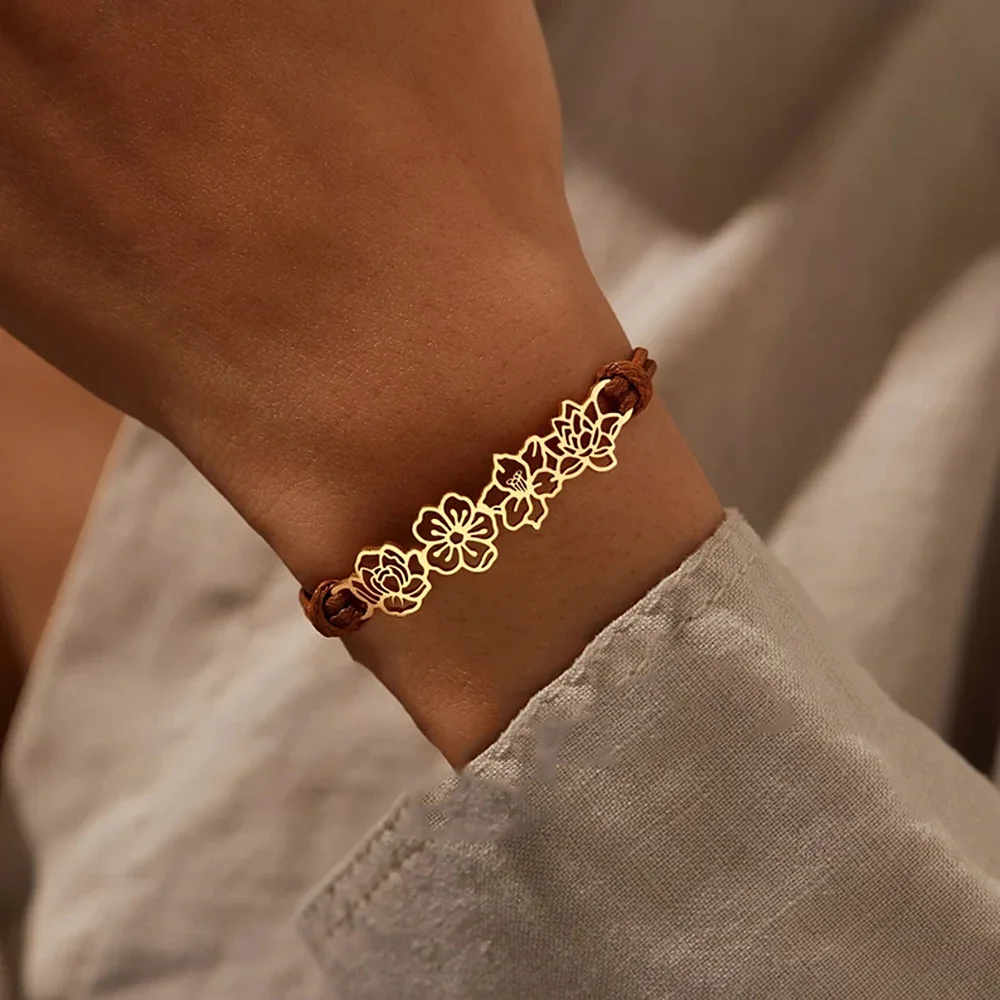 

Personalized Birth Flower Bracelet Gold Color Pulsera Birthday Gifts For Mom Custom Multiple Birthflower Charm Bracelet Women
