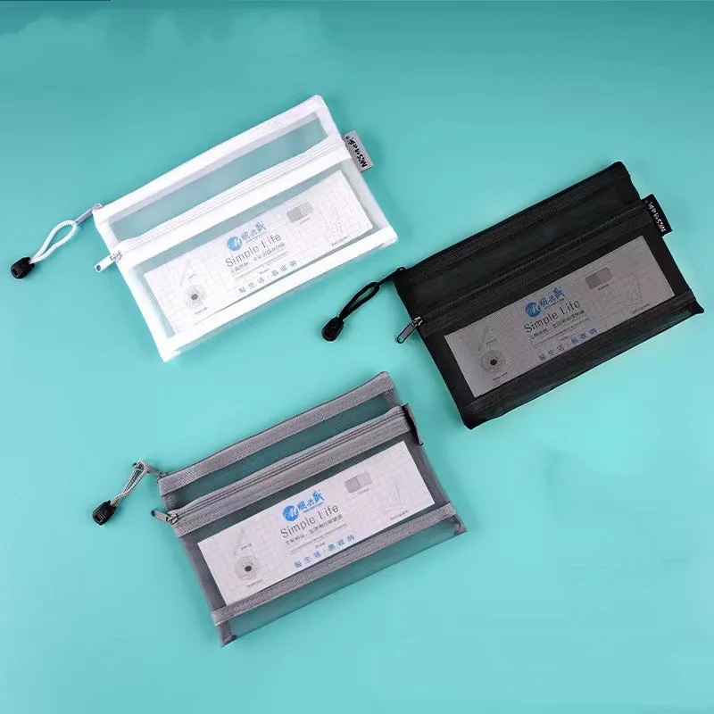 Mesh zipper bag double layer student test paper storage bag simple
