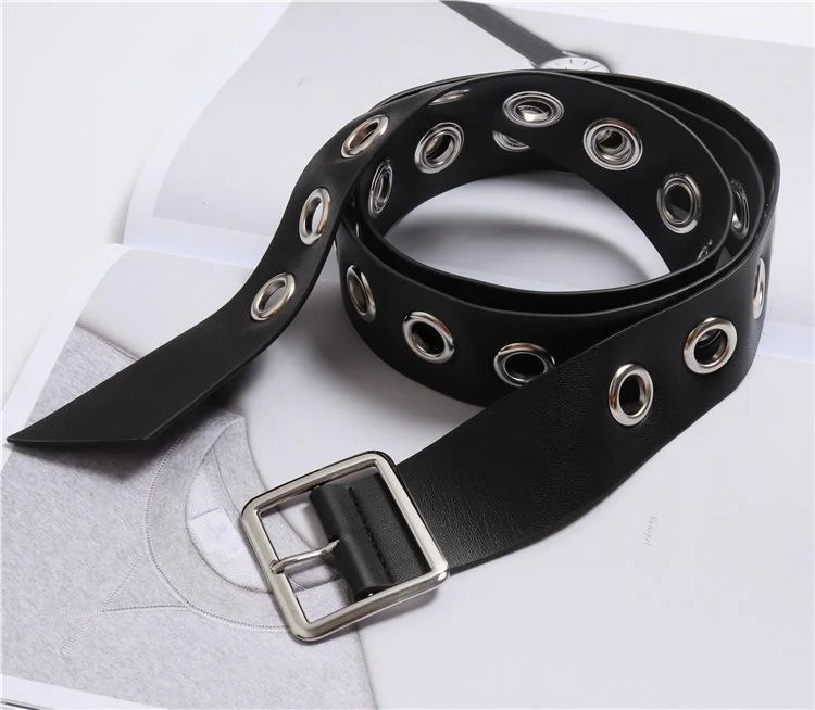 Neue europäische und amerikanische Mode Big Chicken Eyes Square Buckle Gürtel Damen dekorative Mantel Windjacke vielseitig lässig Taille Krawatte Knopf PU-Gürtel_voghion.com