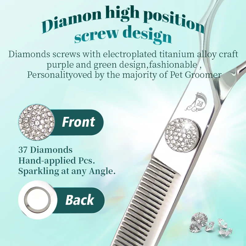 Crane High-end 7.5 Inch VG10 Sliver&Green Professional Dogs Grooming Thinning Scissors Curved Chunker Shears Tijeras Tesoura dog grooming scissors