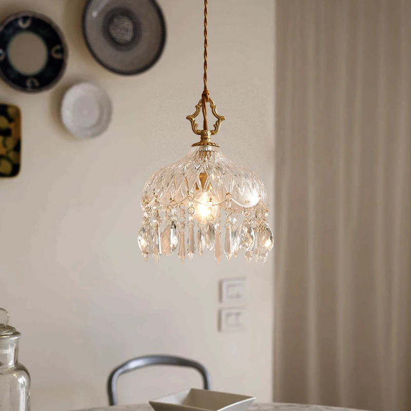 Французская стеклянная подвессветильник светодиодная люстра YEBMLP в стиле ретро, роскошная светодиодный дожественная Люстра для спальни, бара, ресторана, настольная Подвесная лампа с лампочкой E14