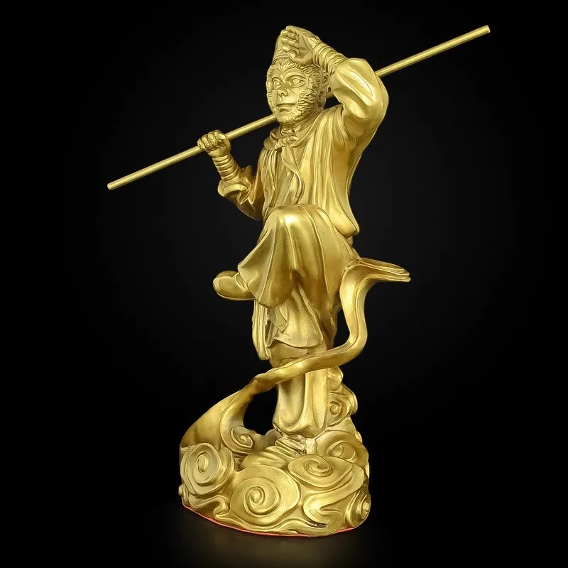 Sun Wukong Brass Statue - Chinese Traditional Monkey King Figurine, Handmade Patina Art Craft for Home Office Desk Decor