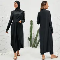3PCS Women Full Cover Black Burkinis Sets Split Long Sleeve Swimwear Swimsuit Beachwear Muslim Costumes