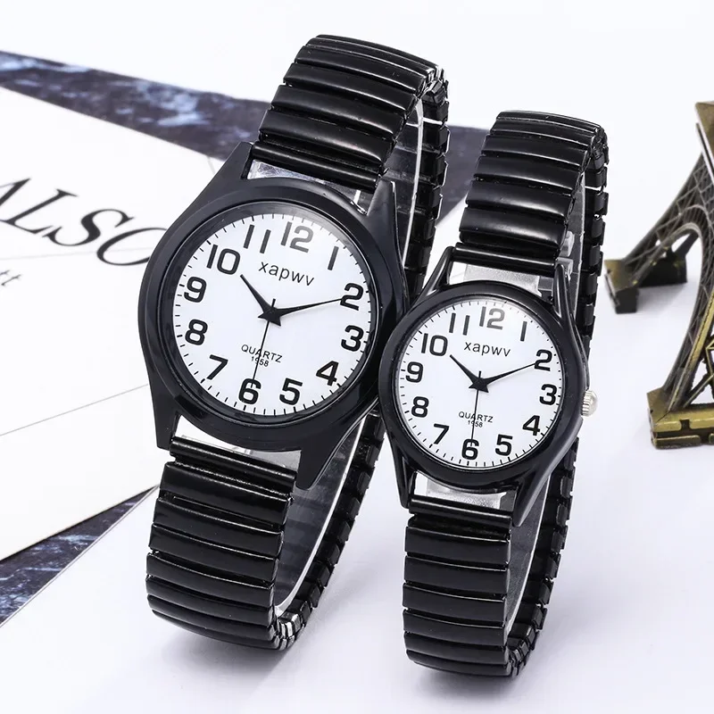 

Часы для пожилых людей с эластичным ремешком, кварцевые часы с арабским циферблатом, наручные часы из нержавеющей стали, женские часы, мужские часы