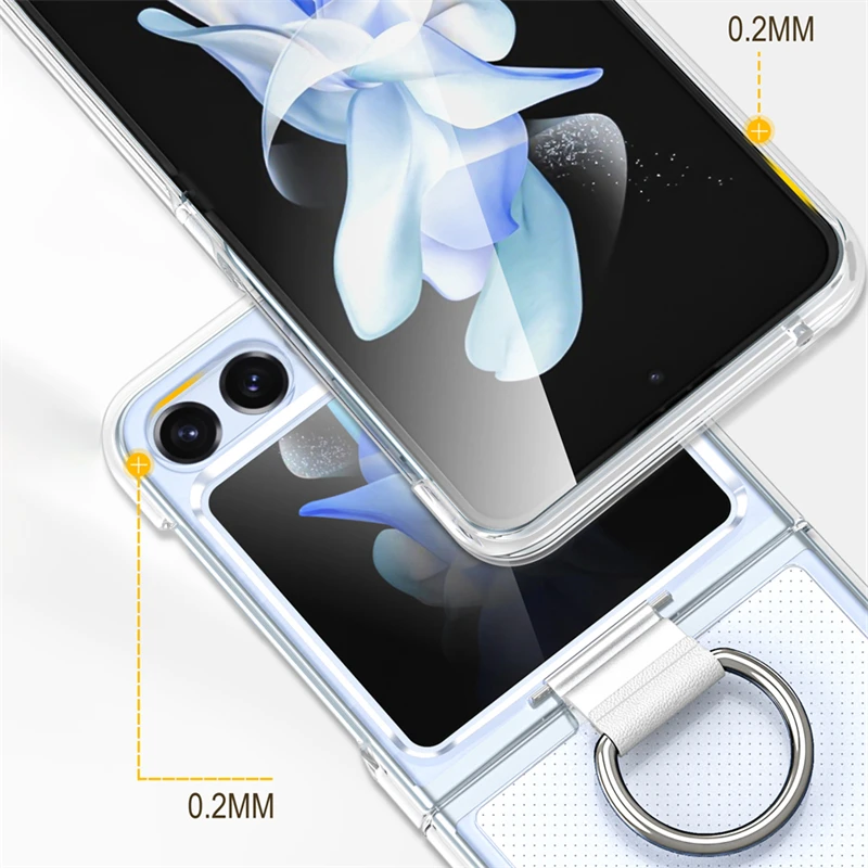 Solid Color Folding Case with Finger Ring Buckle - Shockproof Matte Clear Cover
