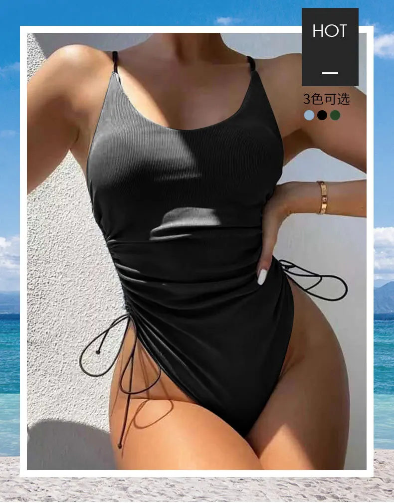 Sexy einteilige hoch taillierte Frauen Bikini 2022 Sommer Schnürung solide Badeanzug Overall Strand Bademode Frau Cupshe Bikinis