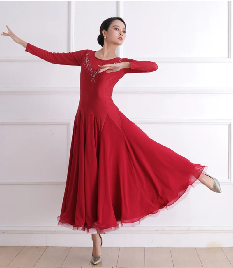 

Ballroom Competition Dancing Dresses Women Long Sleeve Flamenco Modern Dance Skirt Standard Waltz Ballroom Dance Dress Adult