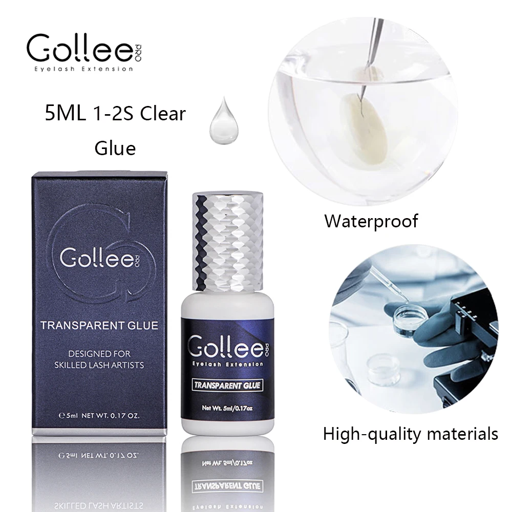 Gollee-투명 속눈썹 접착제 5ML, 속눈썹 연장용 방수 접착제, 속눈썹 용품, 속눈썹 투명, 1-2S