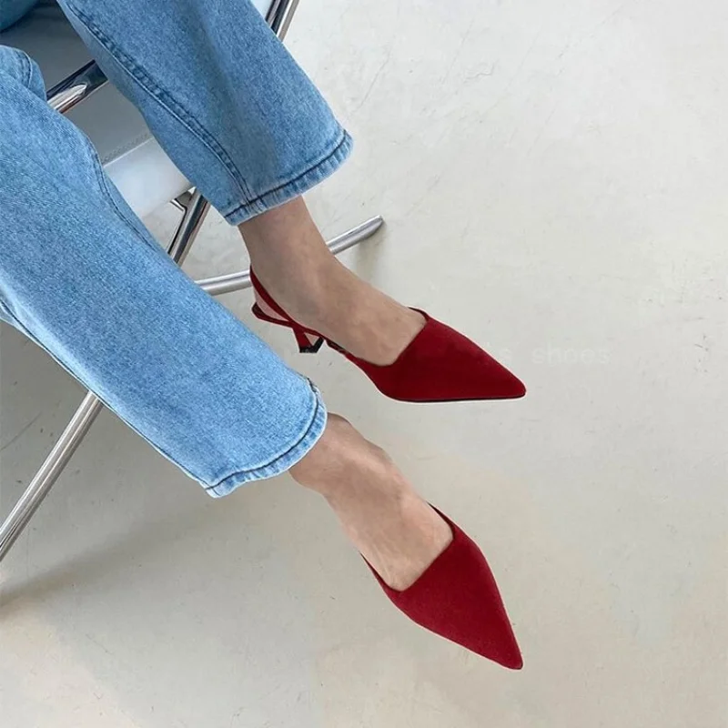 2023 Summer Brand Women Slingback Sandals Shoes Fashion Bow-knot Pointed Toe Slip on Ladies Elegant Dress Pumps Shoes