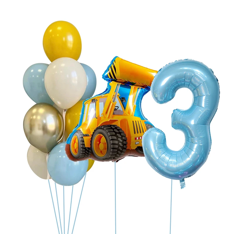 13 teile/satz Bau Traktor Fahrzeug Ballon mit blauen Nummer Ballon für Jungen Bau alles Gute zum Geburtstag Party Dekoration