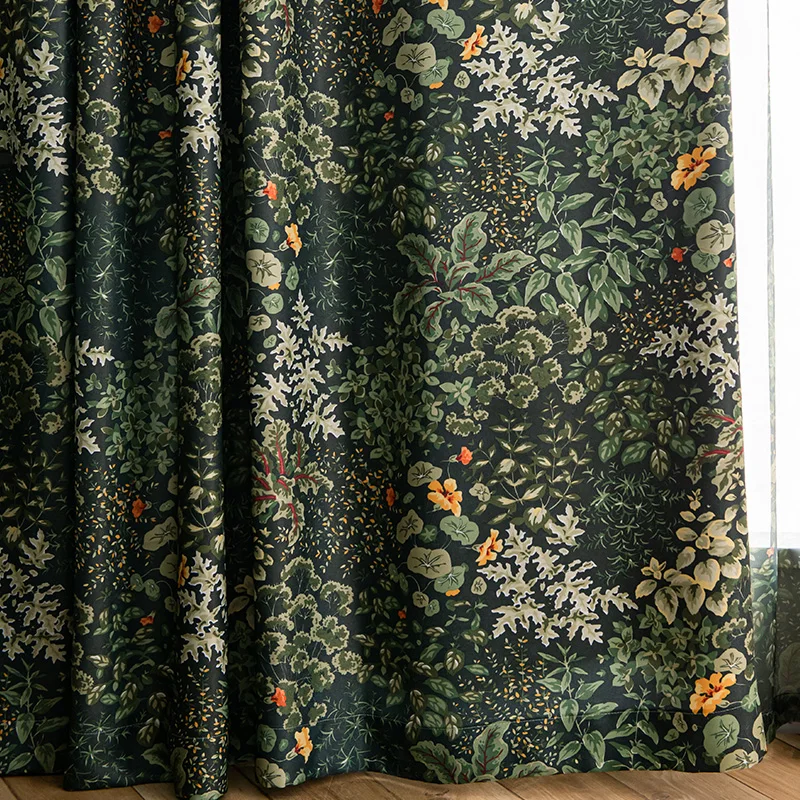 

American pastoral curtains Green bedroom living room mori blackout window