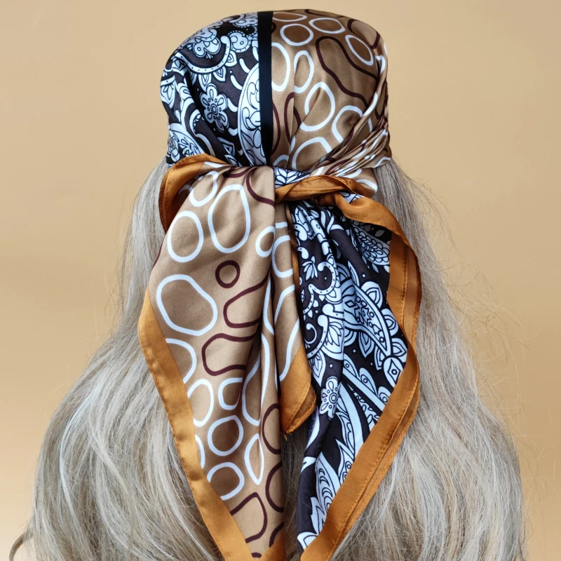  - The Four Seasons Style Headscarf Women New Design Square Scarves 2023 Luxury 70X70CM Silk Hijab Popular Sunscreen Beach Kerchief