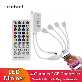 블루투스 RGB 다채로운 LED 조광기 컨트롤러, 음악 타이밍 모드, IR 리모컨, 5050 2835 라이트 바, 40 키, 1-4 출력