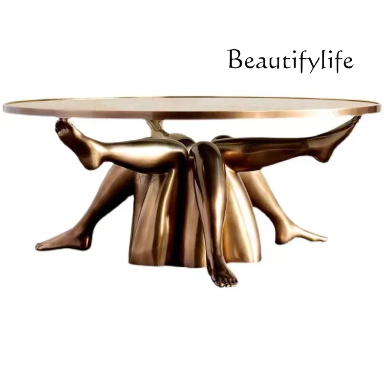 

Art Light Luxury Frp Palm Side Table Tempered Glass Beauty Leg Living Room Coffee Table Designer