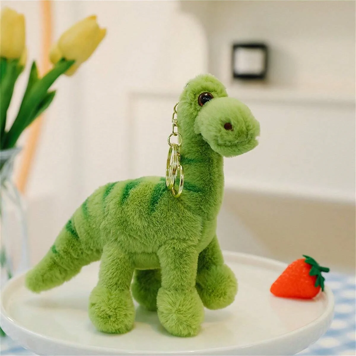Fluffy Dinosaur Keychain Long Plush Soft Key Ring for Backpacks, Cute Bag Charm Accessory Stuffed Animal Plush Bag Pedant